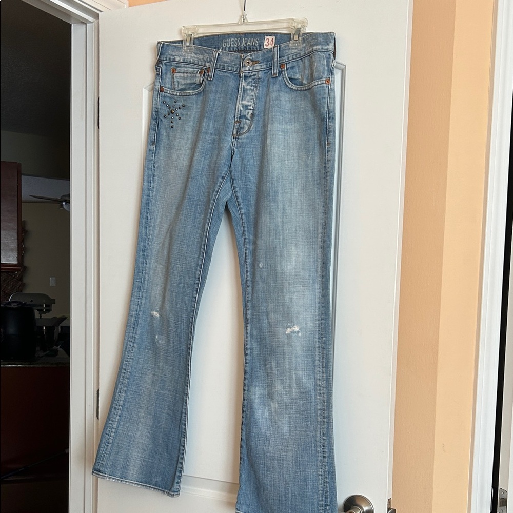 Guess Light Blue Denim Jeans with Distressed Details